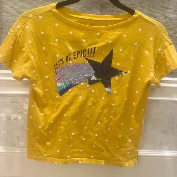 Gap kids sequin flipsy tee shirt yellow polka dot star epic medium - Picture 3 of 8